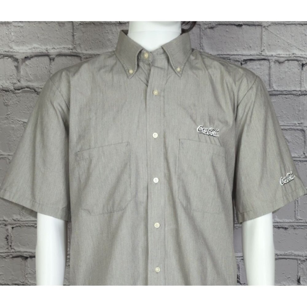 Coca Cola by Cintas Grey Logo Short Sleeve Uniform Button Down Shirt, Men's Larg